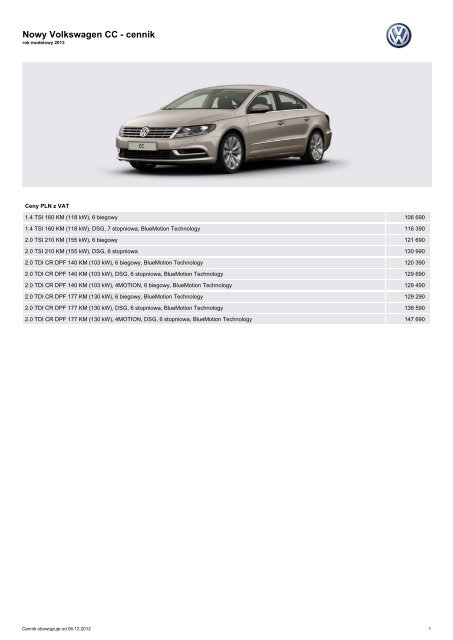 Nowy Volkswagen CC - cennik - VW Passat