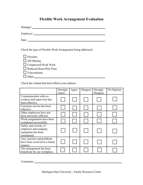 Flexible Work Arrangement Evaluation - MSU Human Resources ...