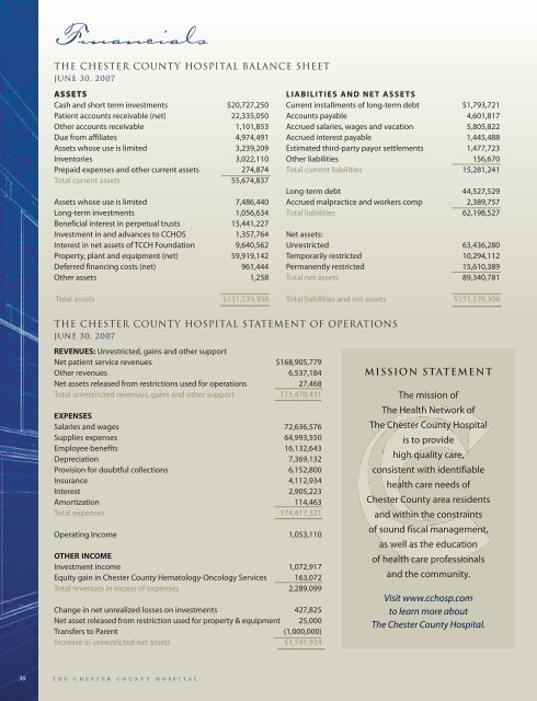 Annual Report 2007 - The Chester County Hospital