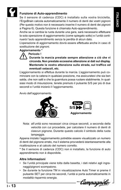 manuale d'uso operation manual manuel d'instructions - Campagnolo