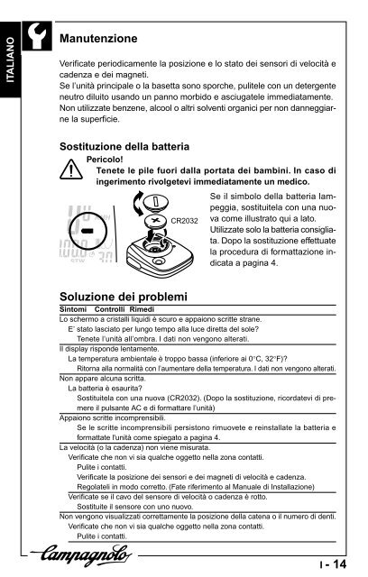 manuale d'uso operation manual manuel d'instructions - Campagnolo