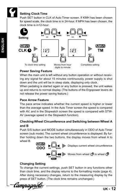 manuale d'uso operation manual manuel d'instructions - Campagnolo