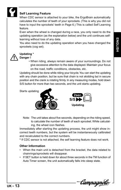 manuale d'uso operation manual manuel d'instructions - Campagnolo