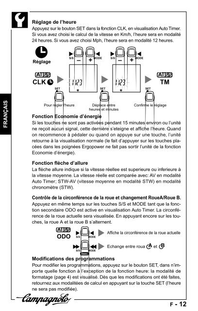 manuale d'uso operation manual manuel d'instructions - Campagnolo