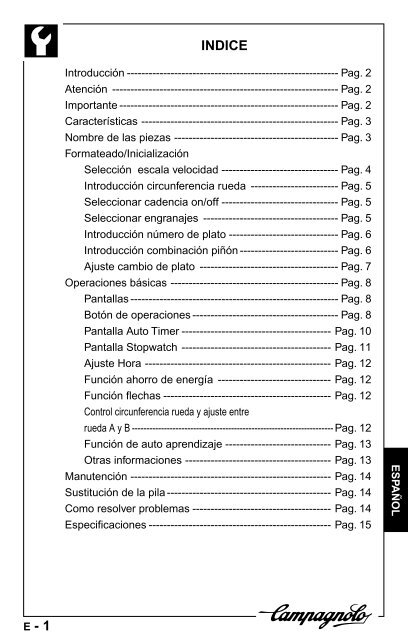 manuale d'uso operation manual manuel d'instructions - Campagnolo