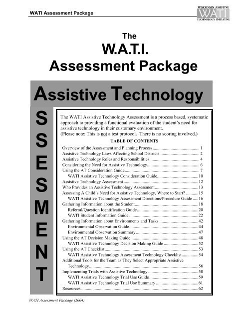 WATI Assessment Package - Wisconsin Assistive Technology Initiative