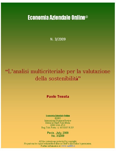 L'analisi multicriteriale per la valutazione della sostenibilitÃ  - Riviste