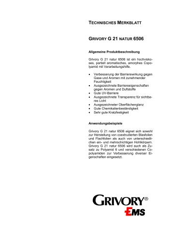 technisches merkblatt grivory g 21 natur 6506 - ems-grivory