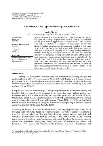 The Effect of Text Types on Reading Comprehension Ayfer Åahin