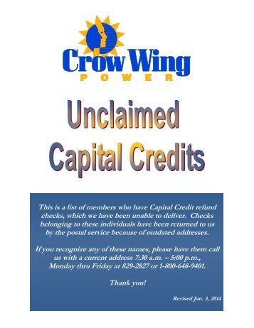 Unclaimed capital credits