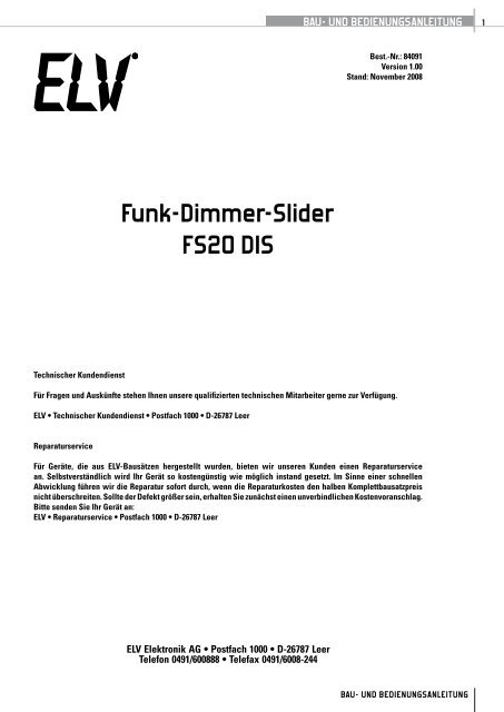 Funk-dimmer-slider Fs20 dis - TecHome.de