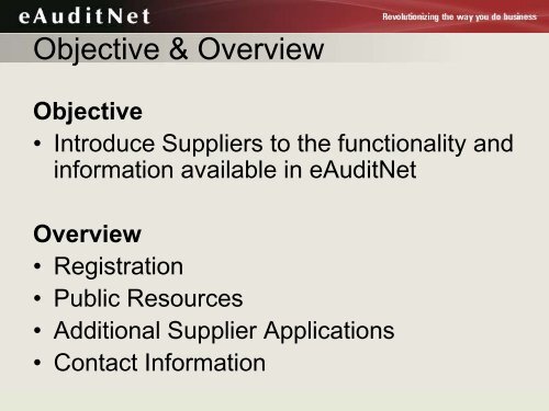 eAuditNet Supplier Tutorial - PRI