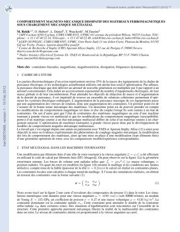 Comportement magneto-mécanique dissipatif des matériaux ...