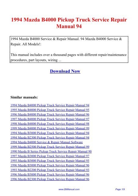 1994 Mazda B4000 Pickup Truck Service Repair ... - Bit Manual