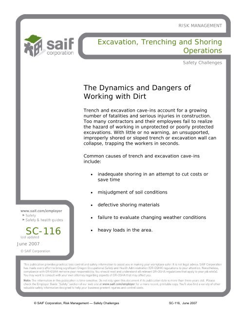 Excavation, Trenching and Shoring Operations - SAIF Corporation