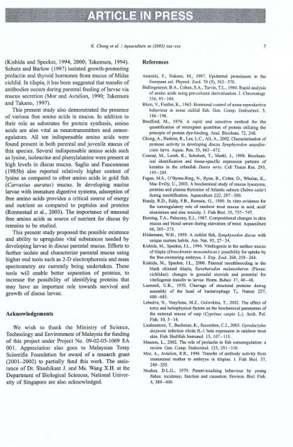 Characterisation of proteins in epidermal mucus of discus fish ...