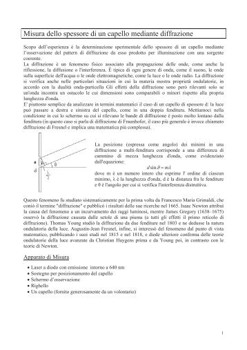 Diffrazione e misura dello spessore di un capello