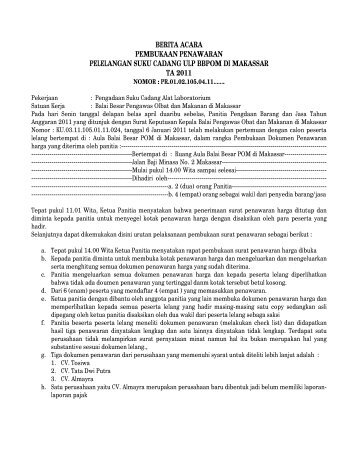 hasil berita pelelangan acara PEMBUKAAN ACARA DOKUMEN BERITA PENAWARAN hasil berita pelelangan acara PEMBUKAAN ACARA DOKUMEN BERITA PENAWARAN