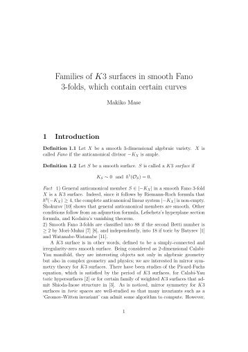 Families of K3 surfaces in smooth Fano 3-folds, which contain ...