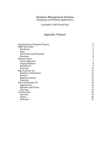 Database Management Systems Appendix: Projects - Jerry Post