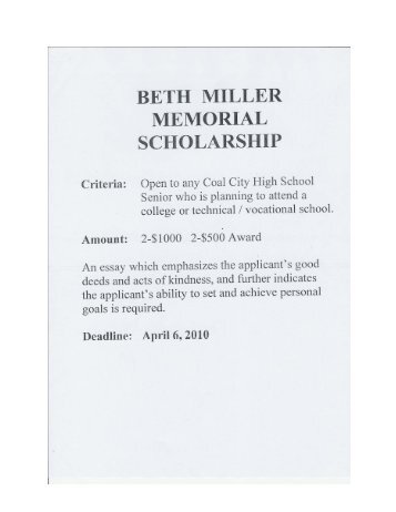 BETH MILLER MEMORIAL SCHOLARSHIP - Coal City High School