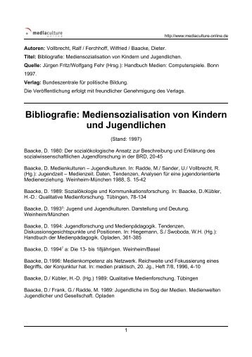 Bibliografie: Mediensozialisation von Kindern und Jugendlichen