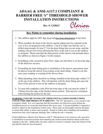 Installation Instructions - Clarion Bathware