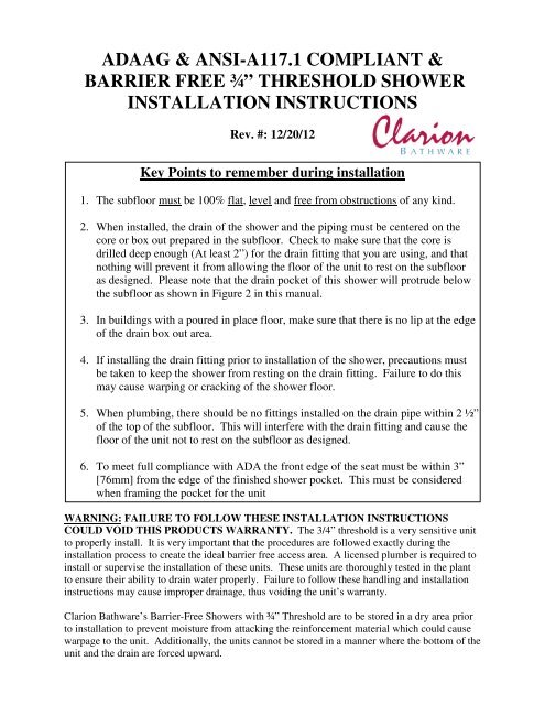 Installation Instructions - Clarion Bathware