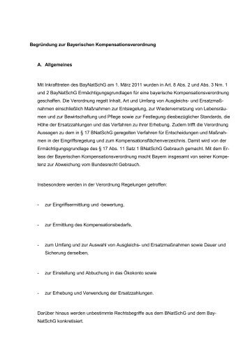 Begründung zur Bayerischen Kompensationsverordnung ... - Bayern
