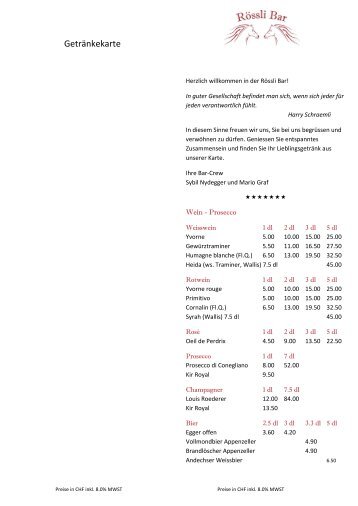 Getränkekarte - Restaurant Rössli Boll