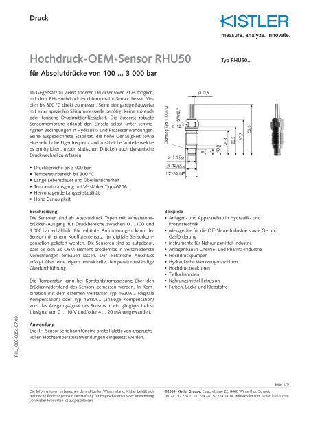 Datenblatt, Typ RHU50... - Kistler