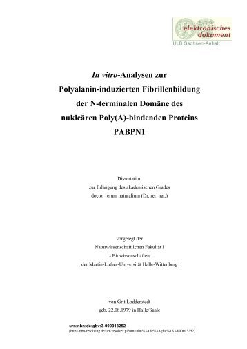 In vitro-Analysen zur Polyalanin-induzierten Fibrillenbildung der N ...