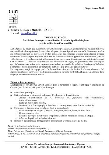 â¢ MaÃ®tre de stage : Michel GIRAUD e-mail : giraud@ctifl.fr