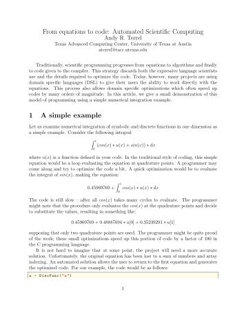 From equations to code: Automated Scientific Computing 1 A simple ...