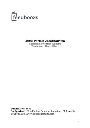 Ainsi Parlait Zarathoustra - Lecteurs.com