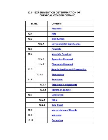 12.0 experiment on determination of chemical oxygen demand