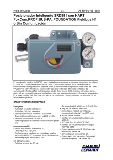 Posicionador Inteligente SRD991 con HART, FoxCom,PROFIBUS ...