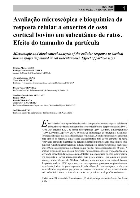 Avaliação microscópica e bioquímica da resposta celular a enxertos ...