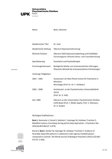 CV_Beck Johannes - UniversitÃ¤re Psychiatrische Kliniken Basel