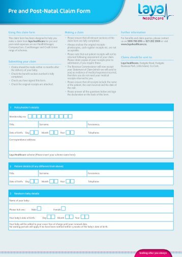 Pre and Post-Natal Claim Form - Laya Healthcare