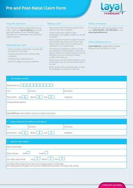 Pre and Post-Natal Claim Form - Laya Healthcare