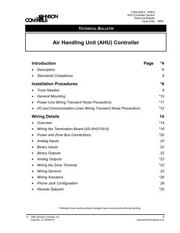 Air Handling Unit (AHU) Controller Technical Bulletin - Engineered Air