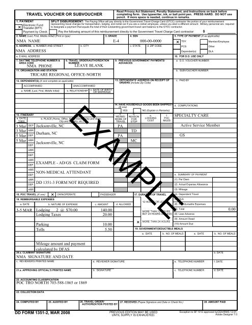 Example DD 1351-2 AD/GS NMA - Tricare