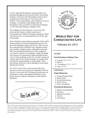 WORLD DAY FOR CONSECRATED LIFE February 2/3, 2013