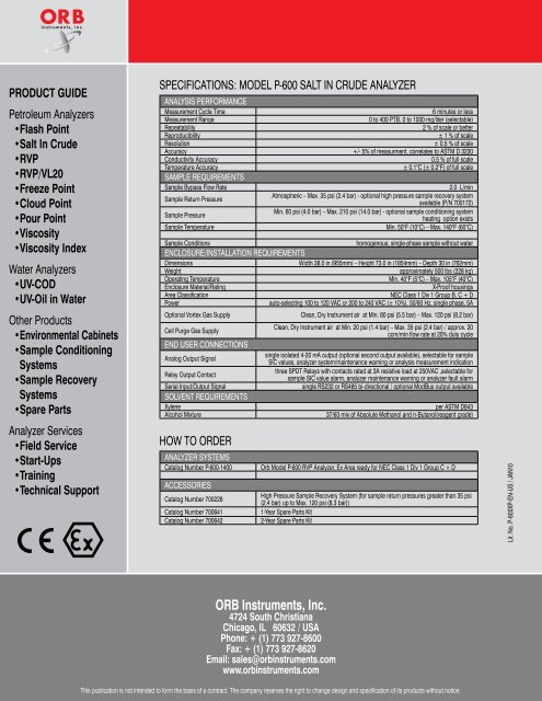 Model P-600 SIC Analyzer - OrbInstruments.com