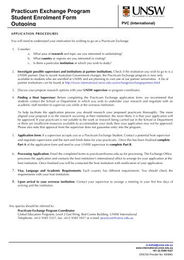 Practicum Exchange Program Student Enrolment Form Outgoing