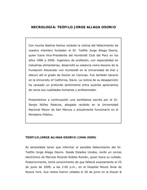 necrología: teófilo jorge aliaga osorio - Humboldt Club del Perú