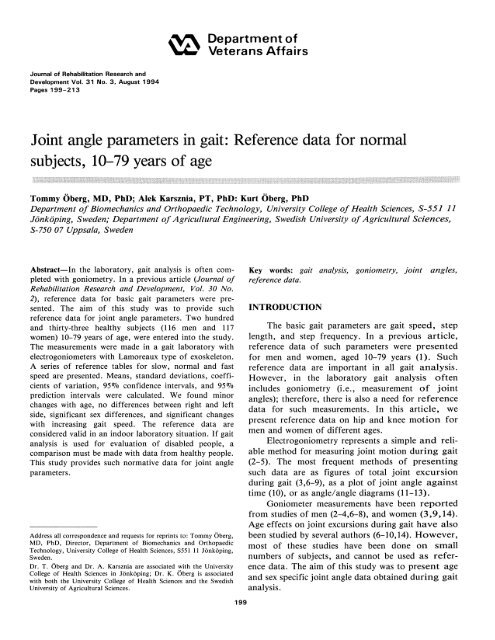 Joint angle parameters in gait: Reference data for normal subjects ...