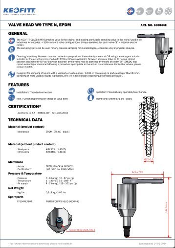 valve head w9 type n, epdm general features certification ... - Keofitt