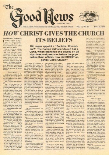 HOW CHRIST GIVES THE CHURCH ITS BELIEFS - Lcgmn.com